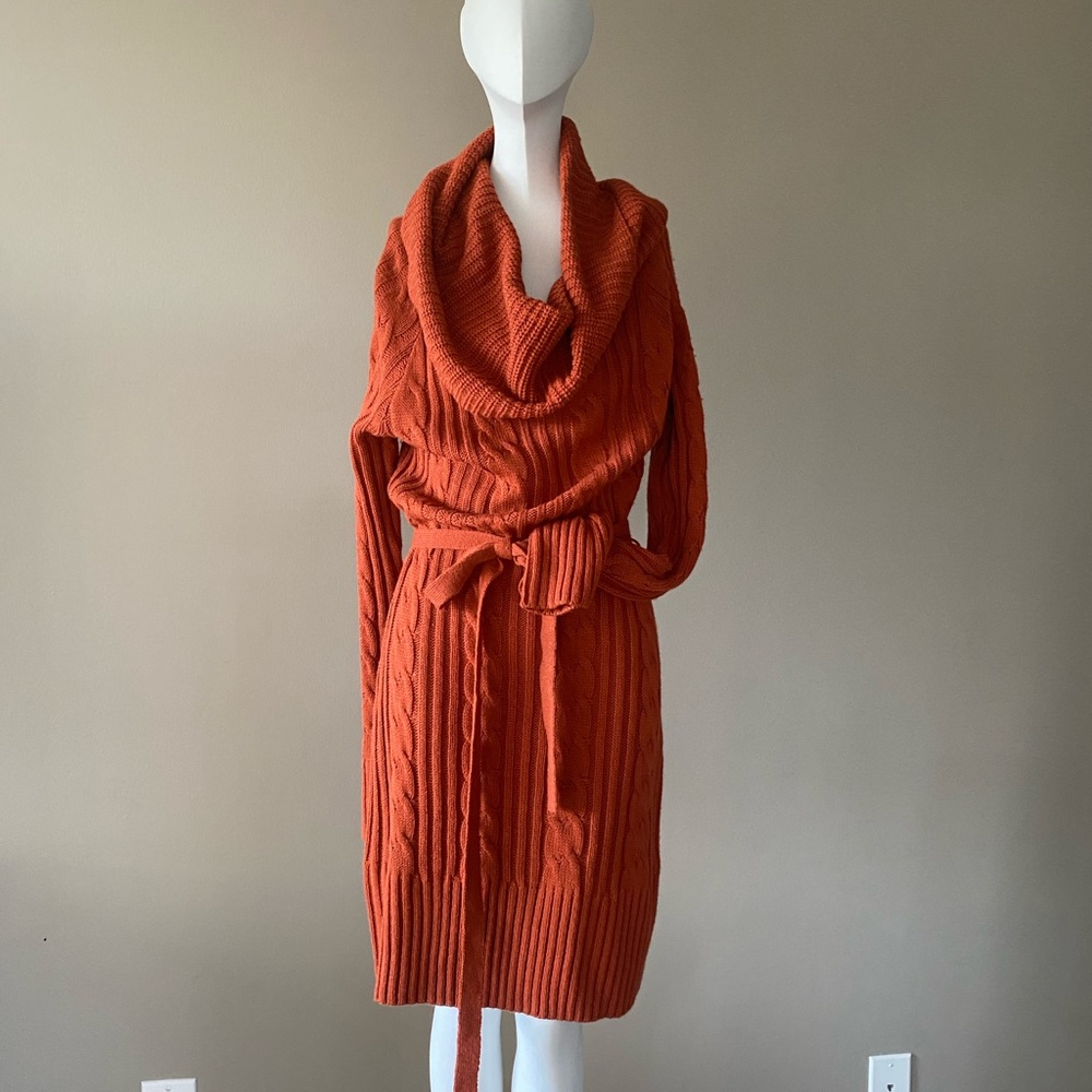 Jessica Simpson Deep Orange Cowl Neck Belted Sweaterdress - Large